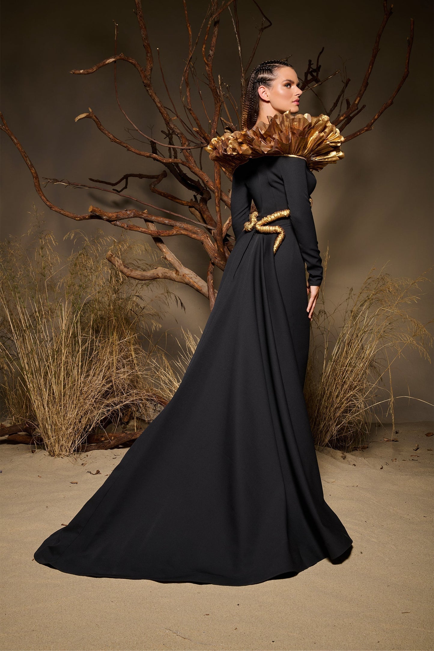 Orlienne | Black & Gold Sculptural Couture Gown