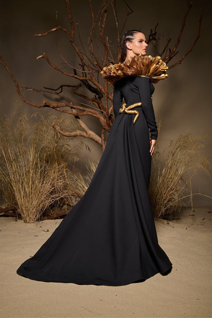 Orlienne | Black & Gold Sculptural Couture Gown