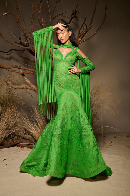 Oreliane | Emerald Lace Couture Mermaid Gown
